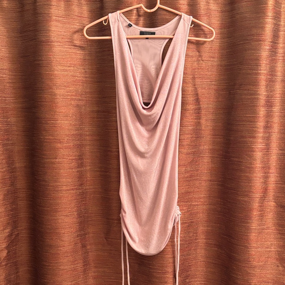 Guess Light Blush Pink Glittery Draped Camisole.  Draped racer back.